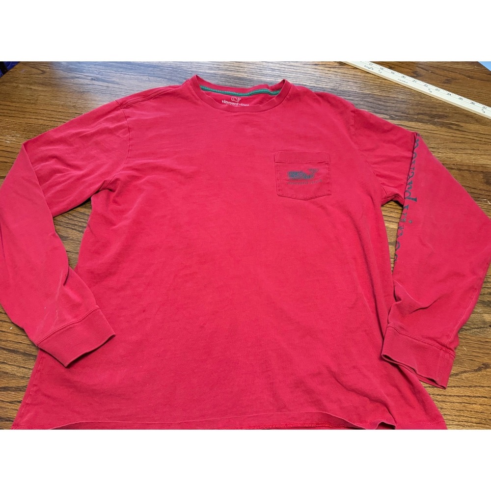 Vineyard Vines Mens Large Red Long Sleeve Whale Logo Pocket T-Shirt Peru Cotton